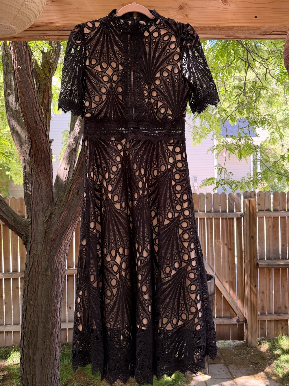 NWT Lace Crochet Midi Dress Wedding Guests Formal Events Large Black - Picture 7 of 15